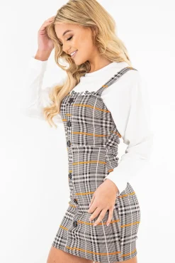 Rebellious Fashion Black Orange Houndstooth Button Front Mini Dress - Jennalise