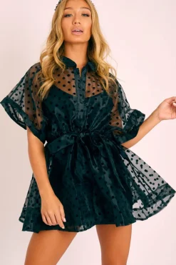 Rebellious Fashion Black Organza Polka Slip Insert Shirt Dress - Nathalia