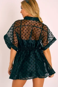 Rebellious Fashion Black Organza Polka Slip Insert Shirt Dress - Nathalia