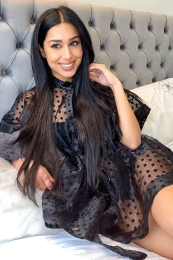 Rebellious Fashion Black Organza Polka Slip Insert Shirt Dress - Nathalia