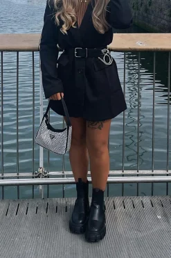 Rebellious Fashion Black Oversized Blazer Dress - Janell