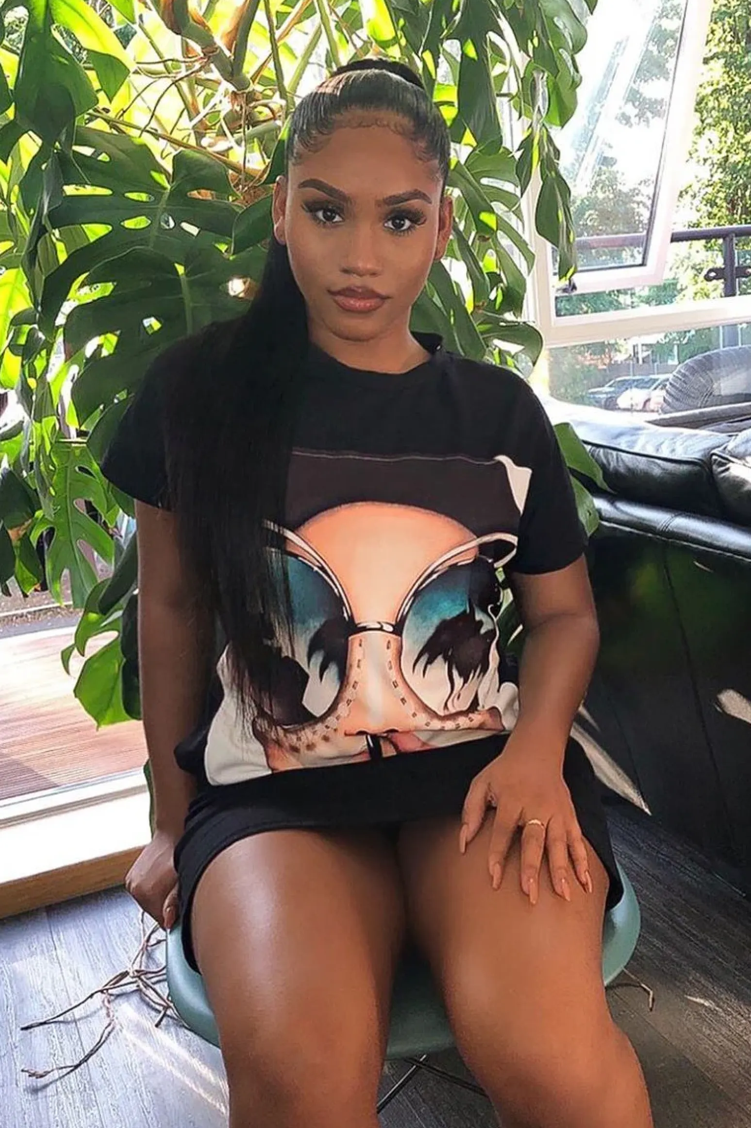 Rebellious Fashion Black Oversized Face Silence T-Shirt Dress - Brinsley