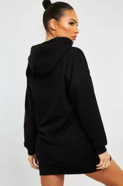 Rebellious Fashion Black Oversized Hoodie Dress - Eimy