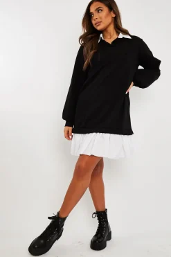 Rebellious Fashion Black Oversized Jumper Shirt Dress - Islah