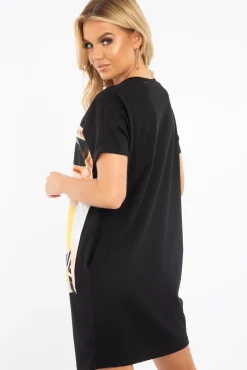 Rebellious Fashion Black Oversized Orange Fruit Face T-Shirt Dress - Alycia