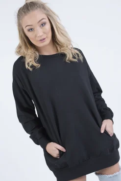 Rebellious Fashion Black Oversized Ruched Sleeves Jumper Dress - Hayley
