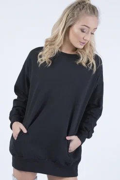 Rebellious Fashion Black Oversized Ruched Sleeves Jumper Dress - Hayley