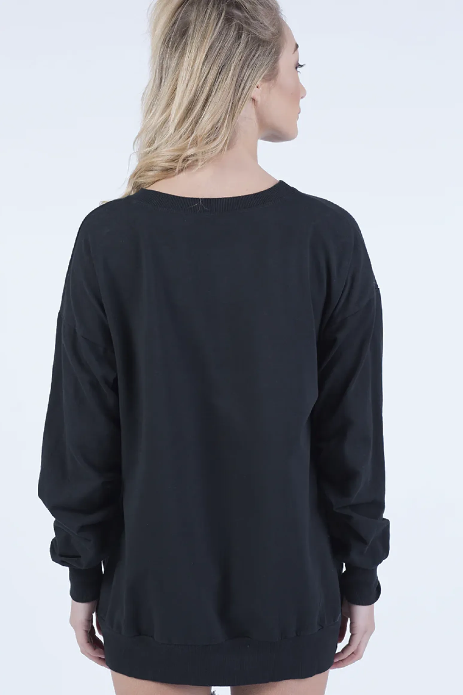 Rebellious Fashion Black Oversized Ruched Sleeves Jumper Dress - Hayley