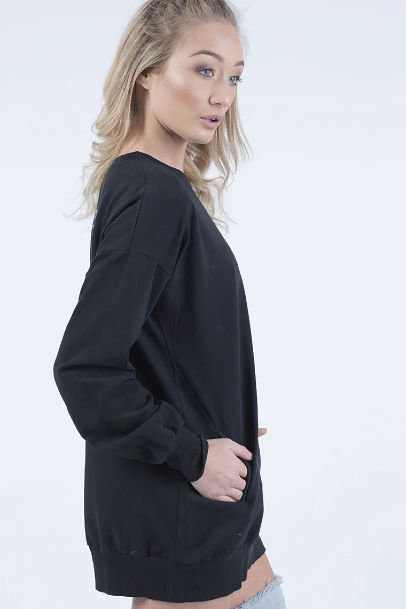 Rebellious Fashion Black Oversized Ruched Sleeves Jumper Dress - Hayley