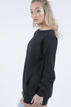 Rebellious Fashion Black Oversized Ruched Sleeves Jumper Dress - Hayley