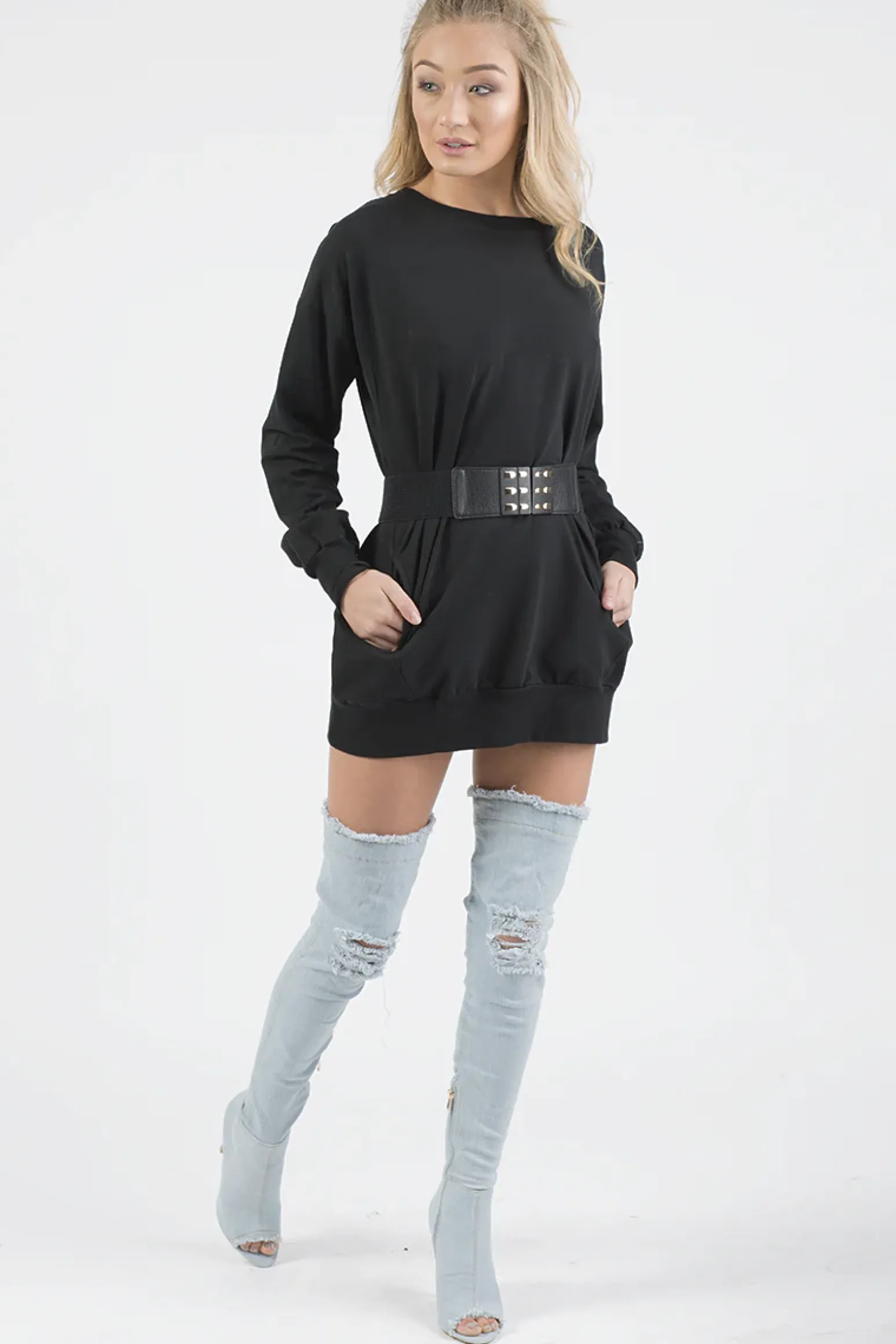 Rebellious Fashion Black Oversized Ruched Sleeves Jumper Dress - Hayley