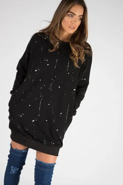 Rebellious Fashion Black Paint Splatter Jumper Dress - Moxie