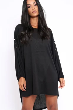 Rebellious Fashion Black Pearl Detail Jumper Dress - Ammi
