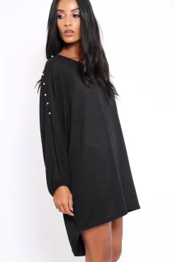 Rebellious Fashion Black Pearl Detail Jumper Dress - Ammi