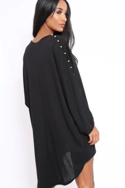 Rebellious Fashion Black Pearl Detail Jumper Dress - Ammi