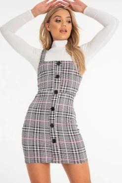 Rebellious Fashion Black Pink Houndstooth Button Front Mini Dress - Jennalise