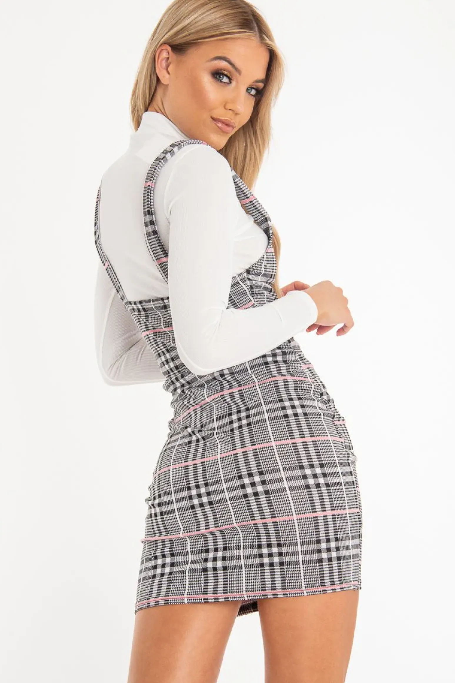 Rebellious Fashion Black Pink Houndstooth Button Front Mini Dress - Jennalise