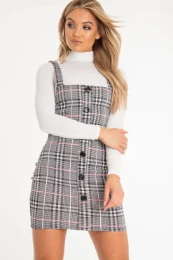 Rebellious Fashion Black Pink Houndstooth Button Front Mini Dress - Jennalise