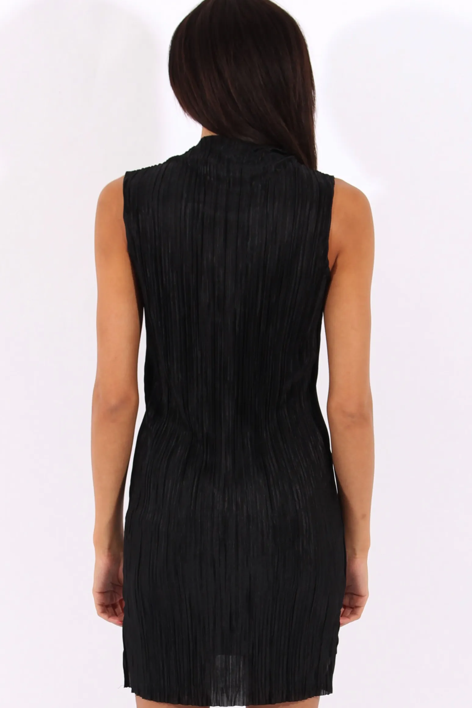 Rebellious Fashion Black Pleated Bodycon Midi Dress - Mistie