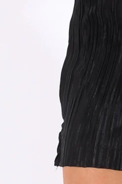 Rebellious Fashion Black Pleated Bodycon Midi Dress - Mistie