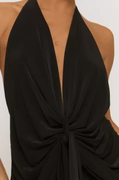 Rebellious Fashion Black Plunge Drape Front Mini Dress - Perth