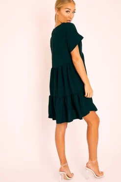 Rebellious Fashion Black Plunge Neckline Tiered Dress - Caralyn
