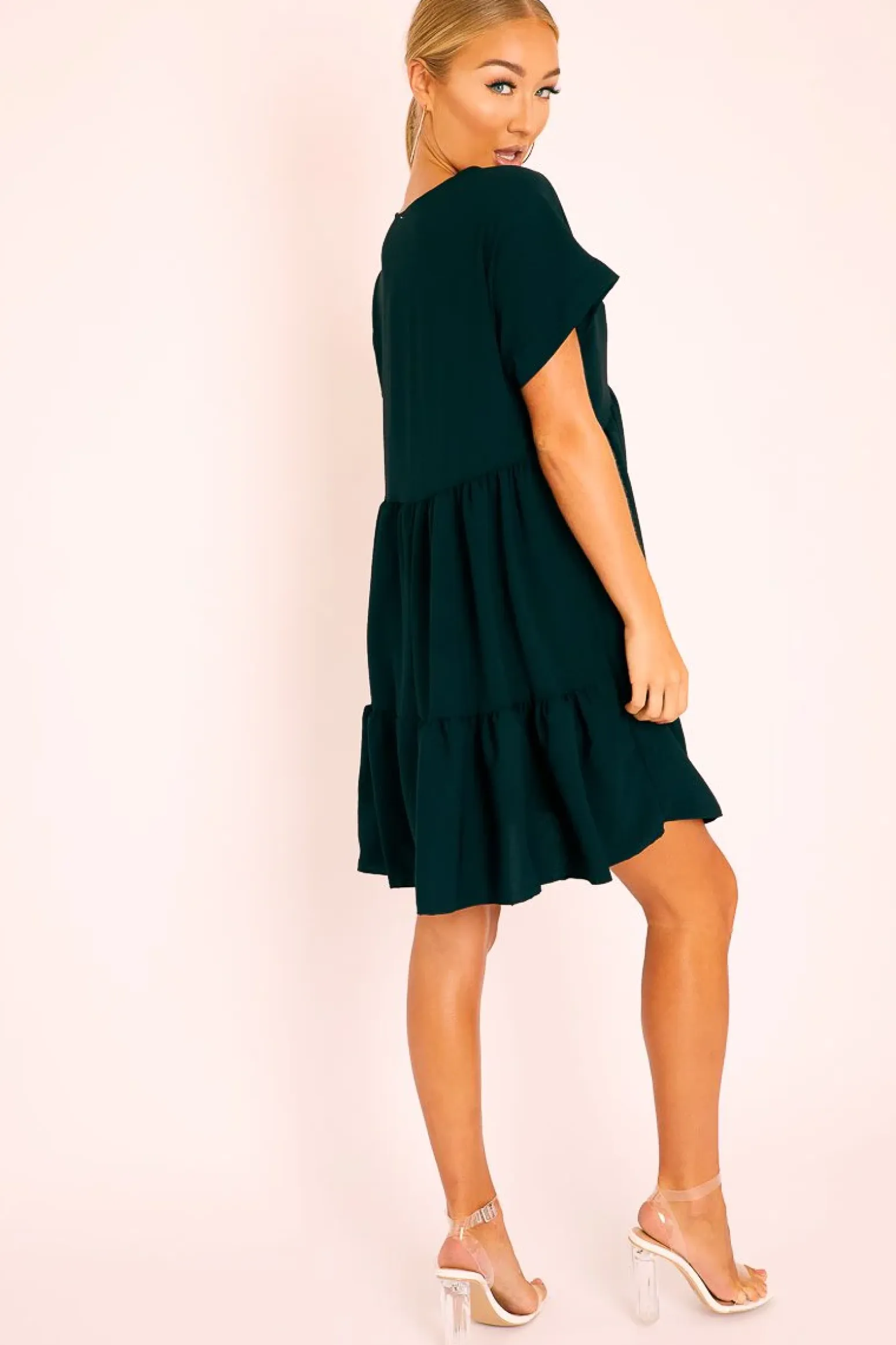 Rebellious Fashion Black Plunge Neckline Tiered Dress - Caralyn