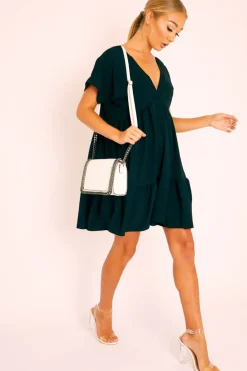 Rebellious Fashion Black Plunge Neckline Tiered Dress - Caralyn