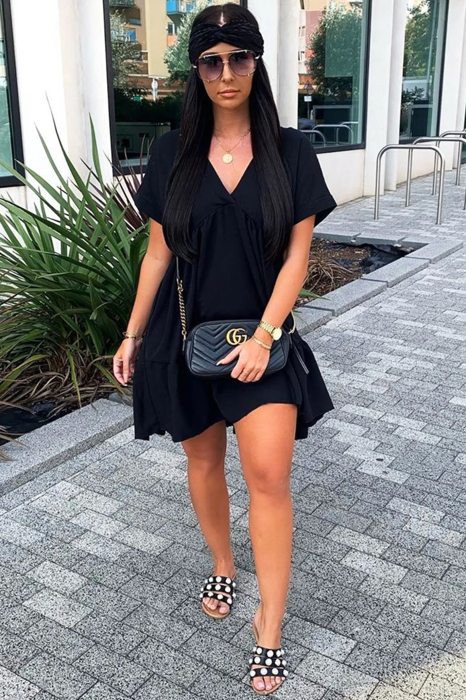 Rebellious Fashion Black Plunge Neckline Tiered Dress - Caralyn