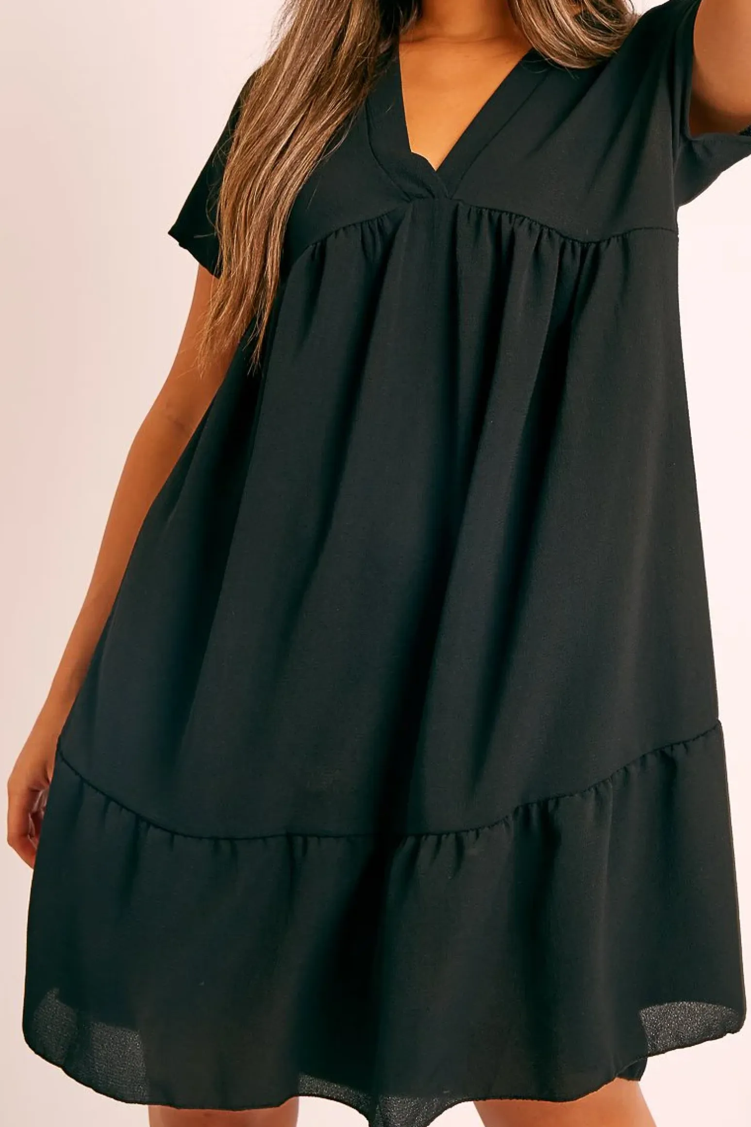 Rebellious Fashion Black Plunge Smock Dress - Cambriella