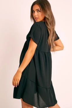 Rebellious Fashion Black Plunge Smock Dress - Cambriella