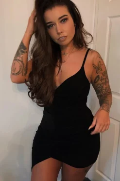 Rebellious Fashion Black Plunge Wrap Front Slinky Mini Dress - Cressie