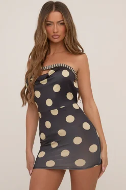 Rebellious Fashion Black Polka Dot Bandeau Open Back Mini Dress - Sharon