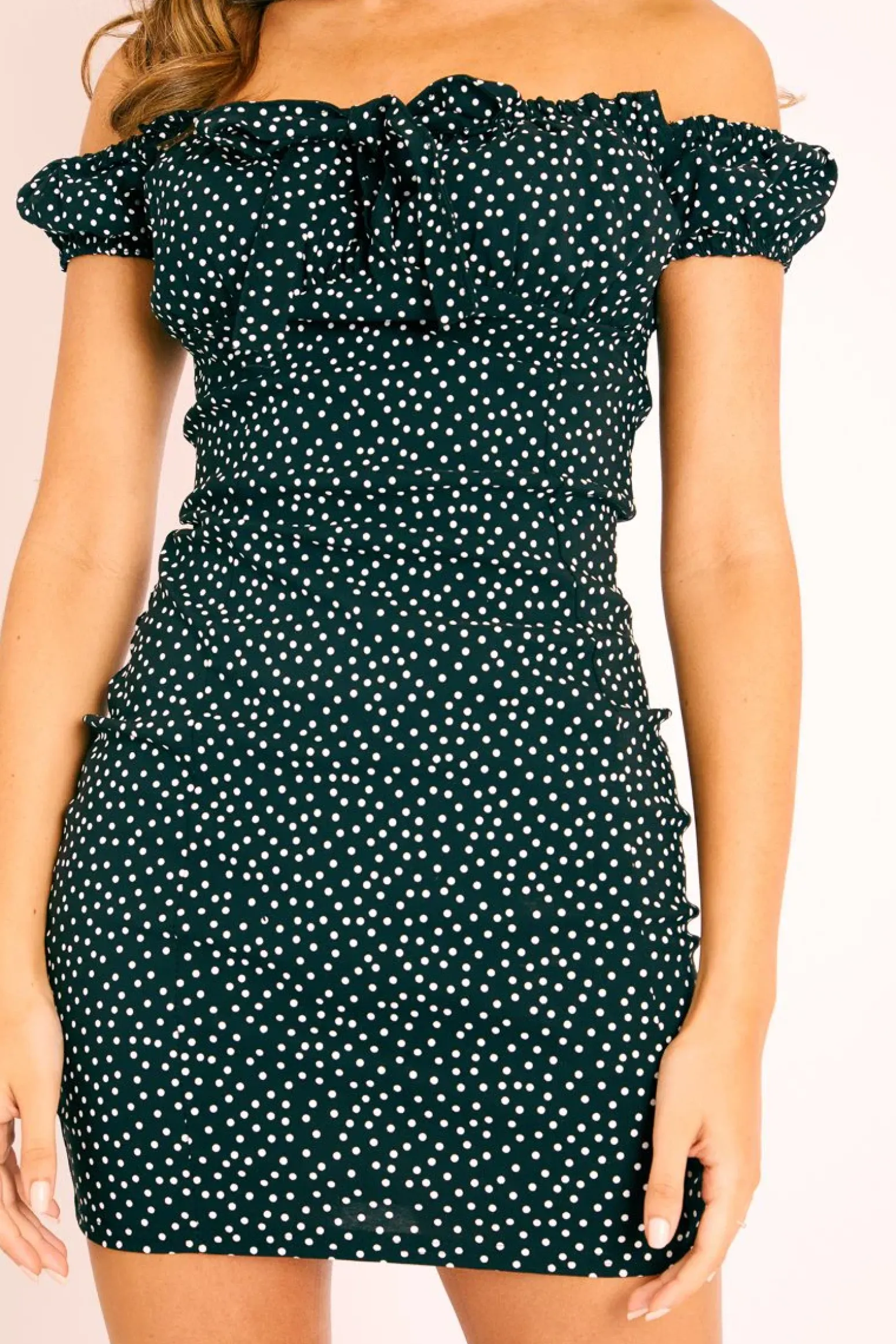 Rebellious Fashion Black Polka Dot Bow Detail Milkmaid Mini Dress - Galena