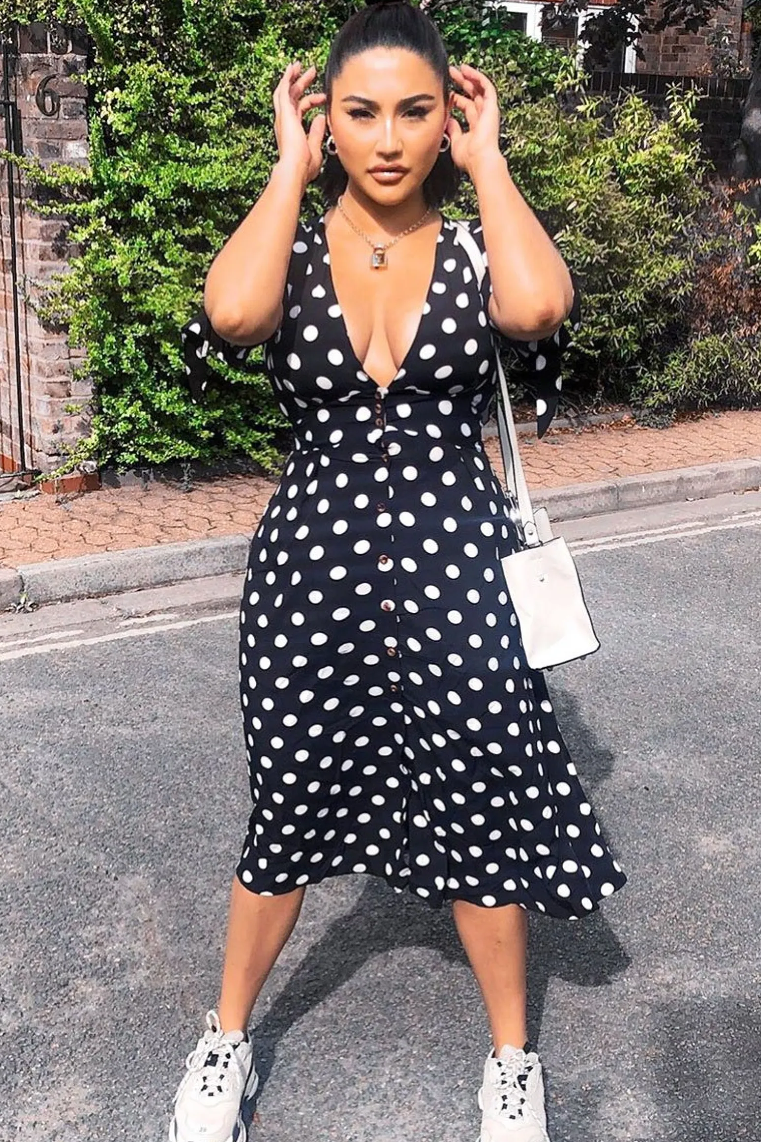 Rebellious Fashion Black Polka Dot Button Front Midi Dress - Prima