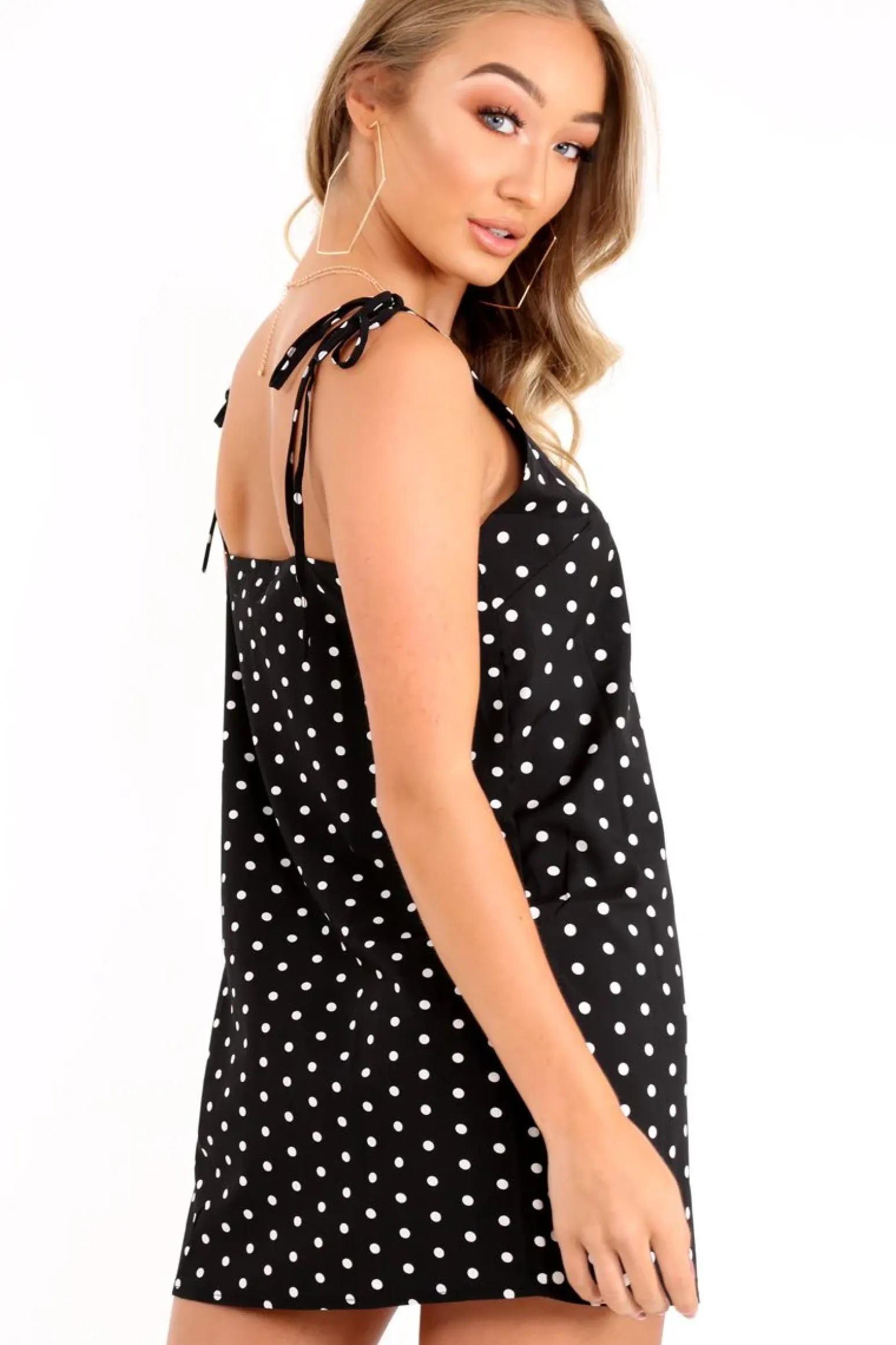 Rebellious Fashion Black Polka Dot Cami Strap Shift Dress - Aliaa