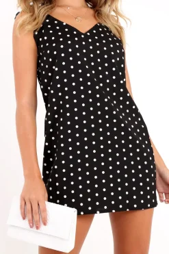 Rebellious Fashion Black Polka Dot Cami Strap Shift Dress - Aliaa
