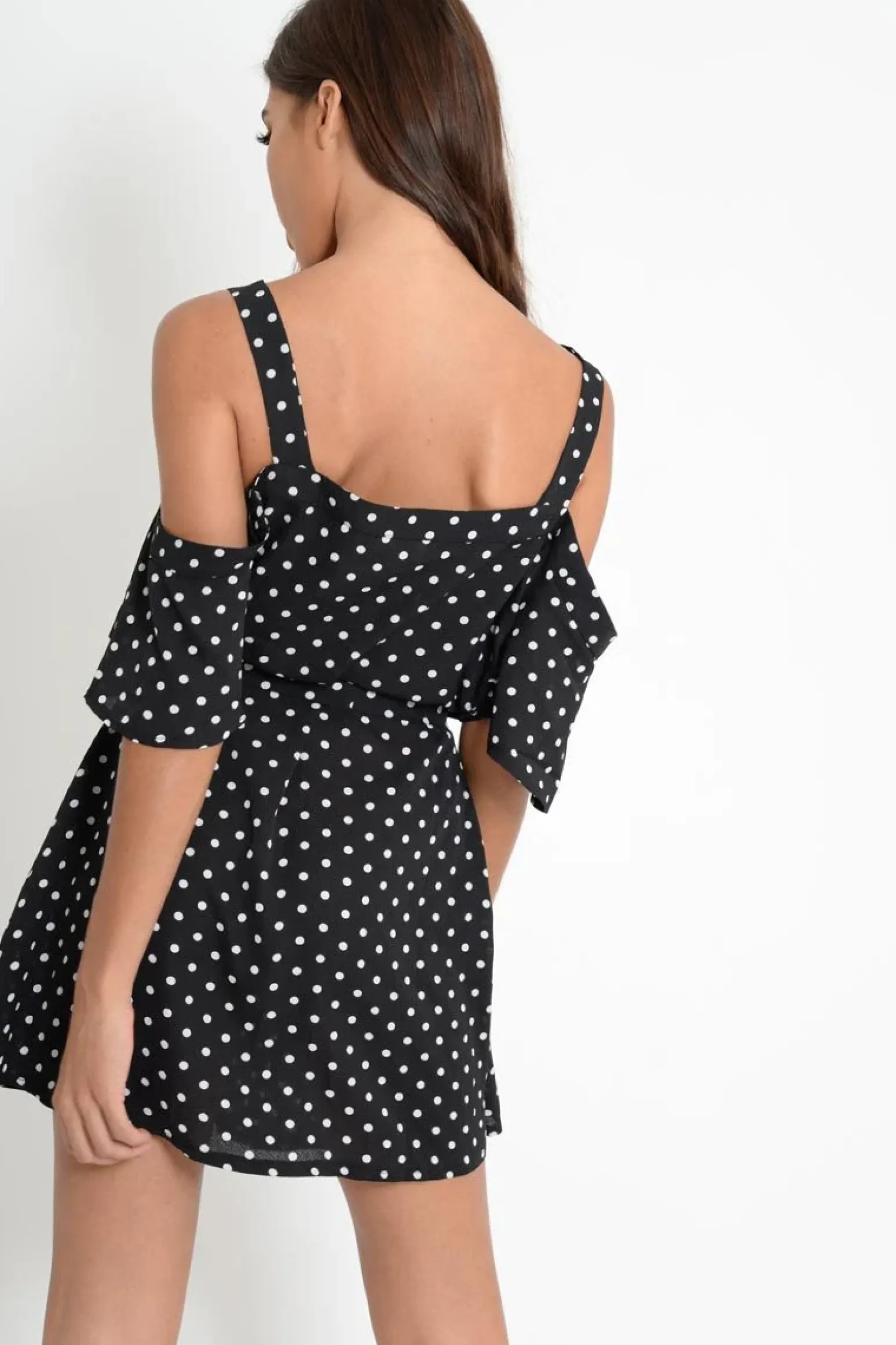 Rebellious Fashion Black Polka Dot Cold Shoulder Dress - Sarabella
