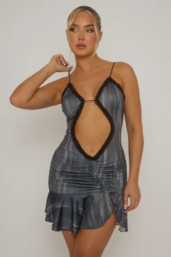 Rebellious Fashion Black Printed Cut Out Mini Dress - Silvia