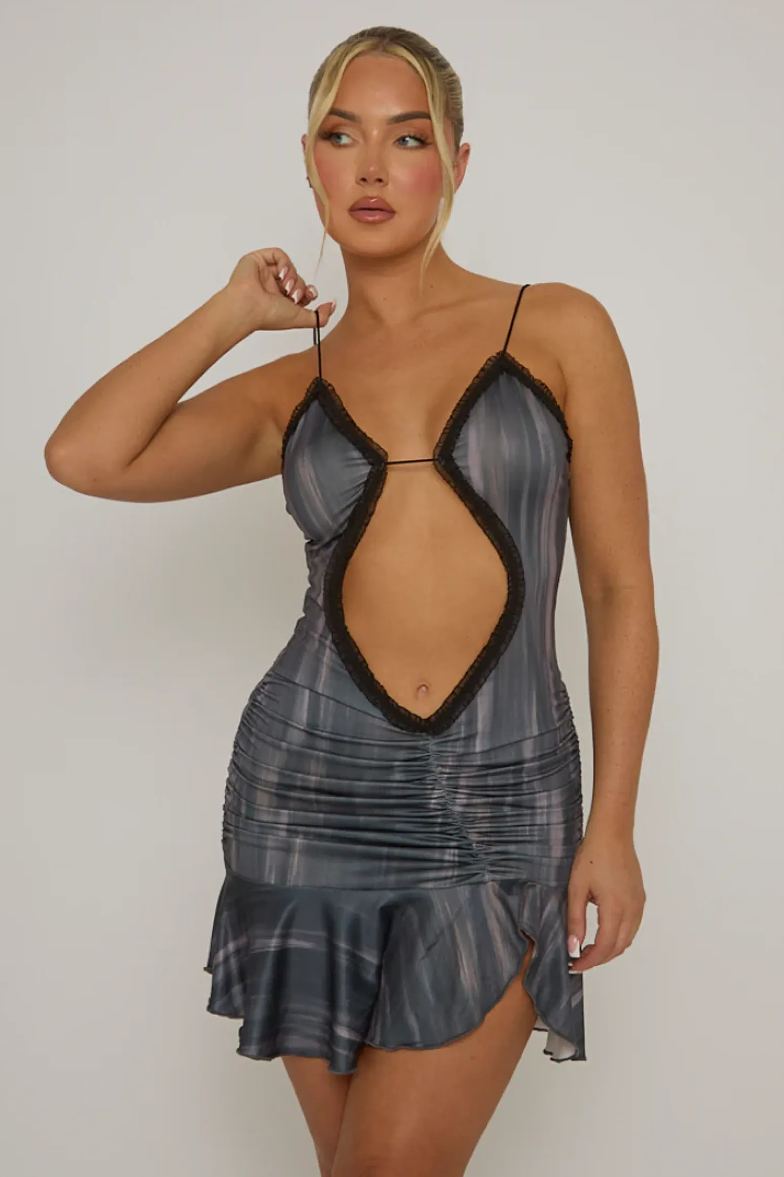 Rebellious Fashion Black Printed Cut Out Mini Dress - Silvia