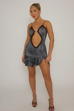 Rebellious Fashion Black Printed Cut Out Mini Dress - Silvia