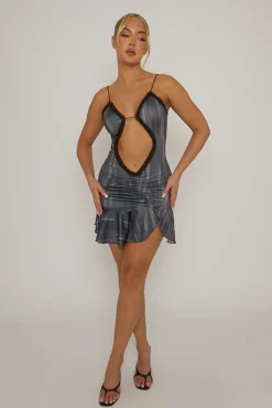 Rebellious Fashion Black Printed Cut Out Mini Dress - Silvia