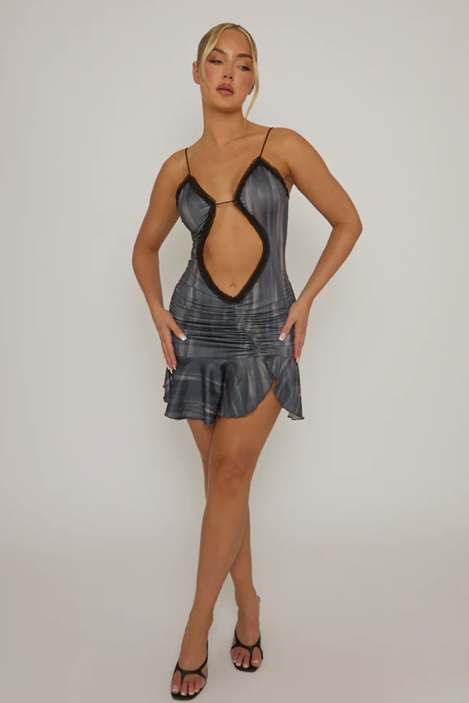 Rebellious Fashion Black Printed Cut Out Mini Dress - Silvia
