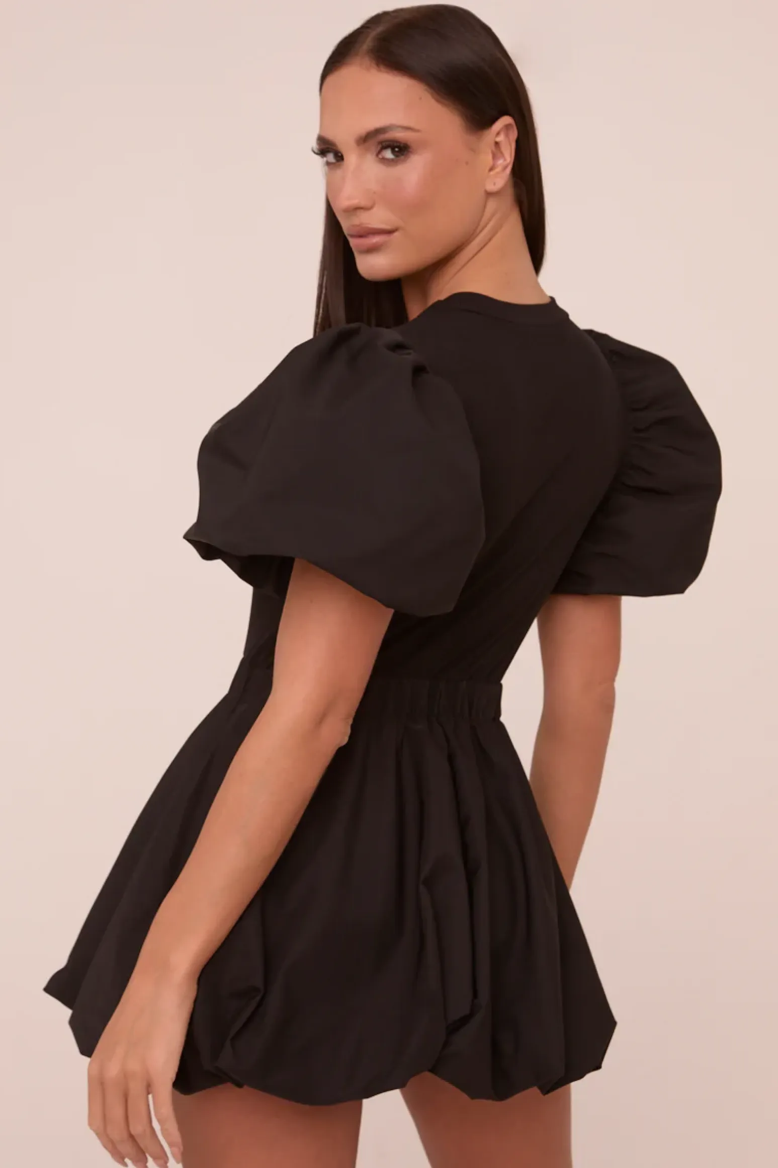 Rebellious Fashion Black Puffball Hem Short Sleeves Mini Dress - Aldora