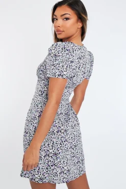 Rebellious Fashion Black Purple V Neck Tea Mini Dress - Sydney