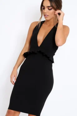Rebellious Fashion Black Racer Back Frill Midi Dress - Camilla