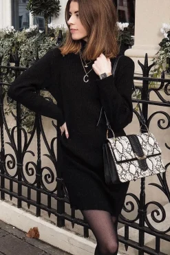 Rebellious Fashion Black Rib Bodycon Turtle Neck Mini Dress - Tesia