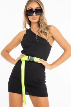 Rebellious Fashion Black Rib Knit One Shoulder Mini Dress - Elisabeth