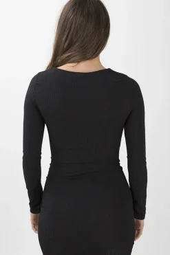Rebellious Fashion Black Ribbed Cut Out Bodycon Dress - Millie
