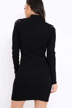 Rebellious Fashion Black Ribbed Cut Out Lace Jumper Dress - Cierra